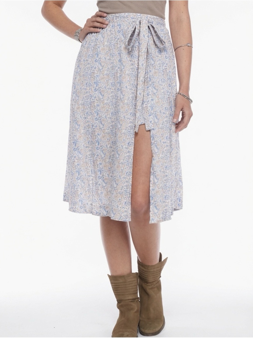 Free People Love Train Wrap Skirt in Cream/blue floral